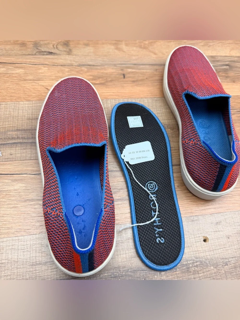 Rothy's size 7 The Sneaker Tangerine Multicolor Stitched Slip On Shoes